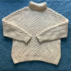 ☘️ Handknit Irish Wool Sweater Ivory, Women’s L Large ☘️